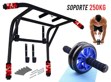 BARRA CALISTENIA CROM FIT 2 EN 1 MULTIFUNCIONAL + RUEDA ABDOMINAL