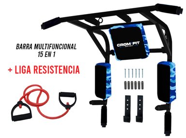 BARRA DOMINADAS CROM FIT 15 EN 1 CROSSFIT MULTIFUNCIONAL + LIGA RESISTENCIA