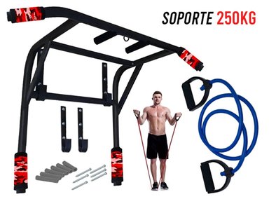 BARRA CROM FIT FONDO 2 EN 1 CALISTENIA PARALELA + LIGA RESISTENCIA