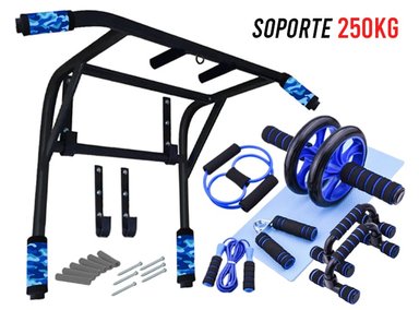 BARRA CALISTENIA CROM FIT 2 EN 1 SOPORTE 250KG + KIT ENTRENAMIENTO 6 EN 1