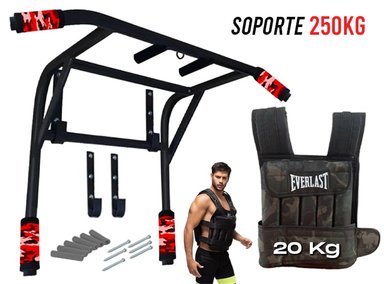BARRA CALISTENIA CROM FIT 2 EN 1 FONDO PARALELAS + CHALECO PESO 20KG