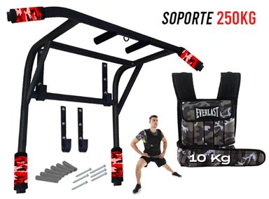BARRA MULTIFUNCIONAL CROM FIT 2 EN 1 CROSSFIT PARALELAS + CHALECO PESO 10KG