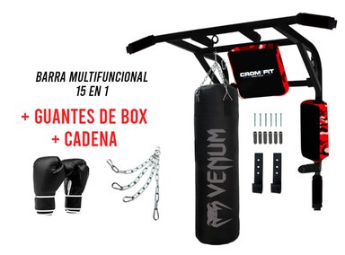BARRA MULTIFUNCIONAL CROM FIT 15 EN 1 PARALELA SOPORTE 350KG + SACO BOX + CADENA + GUANTES BOX
