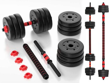 SET PESAS 30KG CONVERTIBLES DE BARRA A PESA RUSA + RUEDA ABDOMINAL + GUANTES GRATIS - 2
