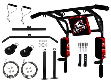 BARRA CROM FIT ACERO INOXIDABLE 15 EN 1 MULTIFUNCIONAL 3 ARGOLLAS CROSSFIT + SISTEMA POLEA CABLE ACCESORIOS - 2