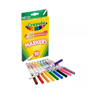 CAJA DE PLUMONES DELGADOS CRAYOLA 10 COLORES CLÁSICOS