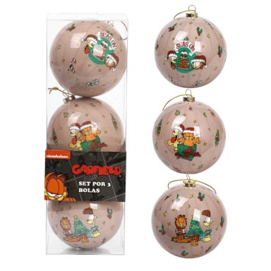 SET DE BOLAS NAVIDEÑAS GARFIELD X3 UNDS 8CM MODELO 2