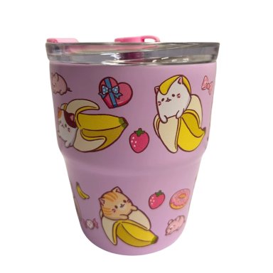Mug vaso con cañita Bananya Gatitos Kawaii Chibi 480 ml