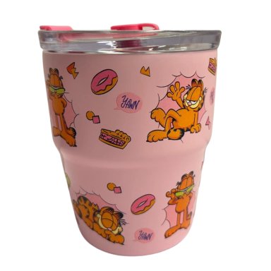 Mug vaso con cañita Garfield Kawaii Chibi 480 ml rosado