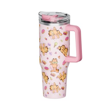 Mug termo Garfield con asa Kawaii Chibi 1200 ml rosado