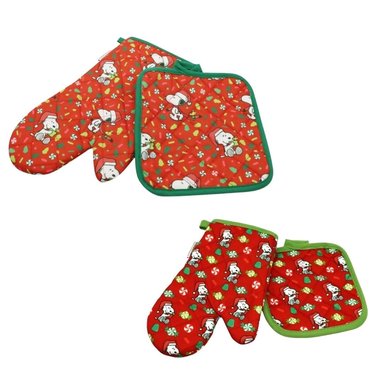 PACK DE COCINA SNOOPY CON GUANTE Y TOMA OLLA PARA ADULTO ROJO + NIÑO