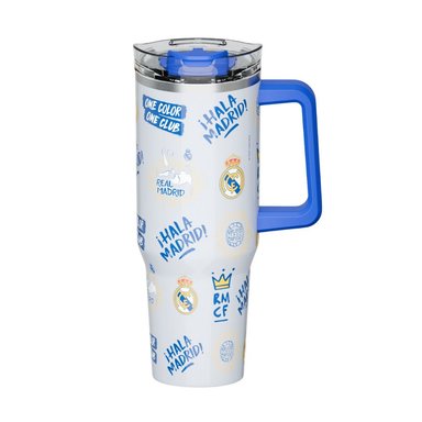 MUG VASO CON CAÑITA REAL MADRID FUTBOL CHIBI 1200 ML