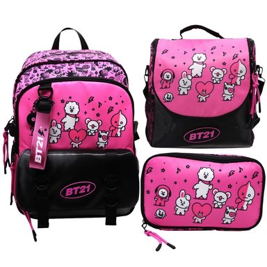 PACK ESCOLAR MOCHILA BT21 ROSADO OFICIO - 1