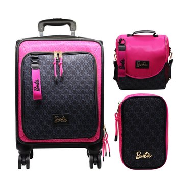 PACK ESCOLAR MALETA BARBIE FUCSIA Y NEGRO OFICIO