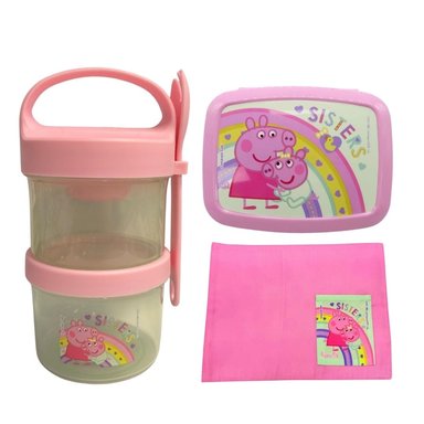 PACK ESCOLAR PEPPA PIG Y EVIE SNACK 720ML + BENTO + INDIVIDUAL