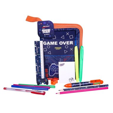 Cartuchera Artesco Game Over + Kit Escolar Completo (40+ piezas) - 1