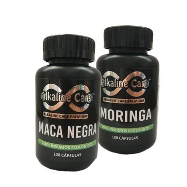 CÁPSULAS ALKALINE CARE MACA NEGRA 100 CÁPS + MORINGA 100 UNIDADES