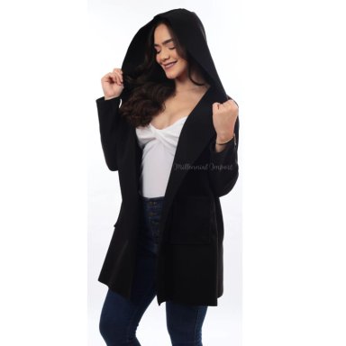 ABRIGO PAÑO MUJER SACO CAPA LARGA NEGRO - 1