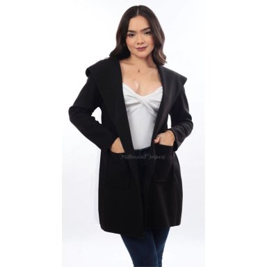 ABRIGO PAÑO MUJER SACO CAPA LARGA NEGRO - 2