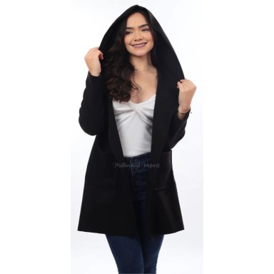 ABRIGO PAÑO MUJER SACO CAPA LARGA NEGRO - 5