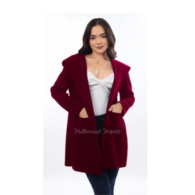 CHAQUETA PAÑO ITALIANO MUJER VINO LARGA MODA CASUAL GUINDA - 2