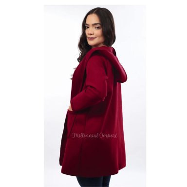 CHAQUETA PAÑO ITALIANO MUJER VINO LARGA MODA CASUAL GUINDA - 3