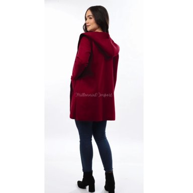 CHAQUETA PAÑO ITALIANO MUJER VINO LARGA MODA CASUAL GUINDA - 4