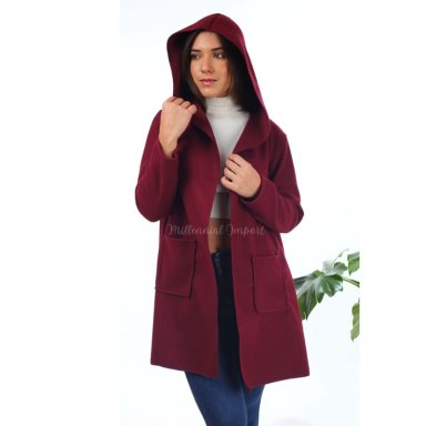CHAQUETA PAÑO ITALIANO MUJER VINO LARGA MODA CASUAL GUINDA - 5