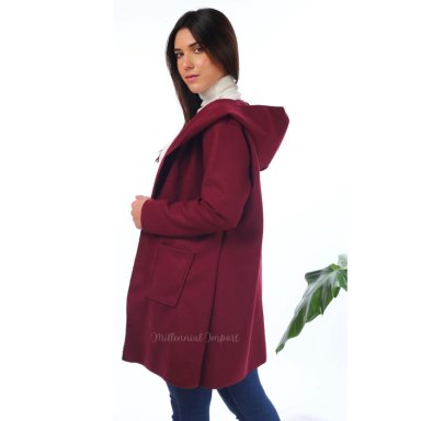 CHAQUETA PAÑO ITALIANO MUJER VINO LARGA MODA CASUAL GUINDA - 6