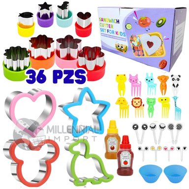 SET 32 ACCESORIOS COCINA INFANTIL MOLDES CORTADORES MINI TENEDORES