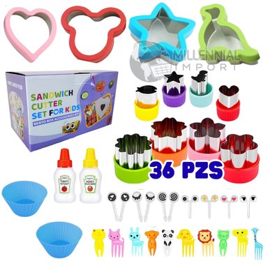 MOLDES CORTADORES DE SÁNDWICH PARA NIÑOS - LONCHERAS DIVERTIDAS DE 36 PIEZAS