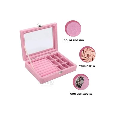 JOYERO MILLENNIAL IMPORT COFRE ROSADO CAJA ORGANIZADORA DE ANILLOS ARETES PENDIENTES Y JOYAS