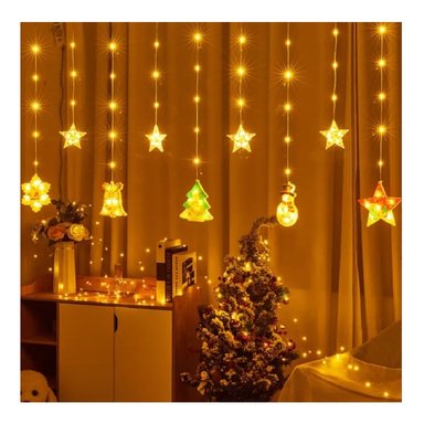 LUCES LED DE NAVIDAD DECORACION CORTINA CON FIGURAS CÁLIDO 3M - 1
