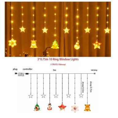 LUCES LED DE NAVIDAD DECORACION CORTINA CON FIGURAS CÁLIDO 3M - 4