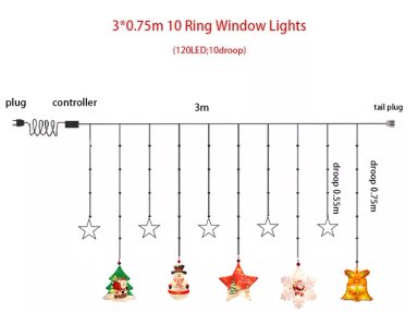 LUCES LED DE NAVIDAD DECORACION CORTINA CON FIGURAS CÁLIDO 3M - 5