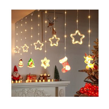 LUCES LED DE NAVIDAD DECORACION CORTINA CON FIGURAS CÁLIDO 3M - 6