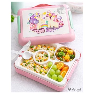 TAPER LONCHERA TIPO BENTO LUNCH BOX ANTIDERRAME MODELO UNICORNIO PARA NIÑAS