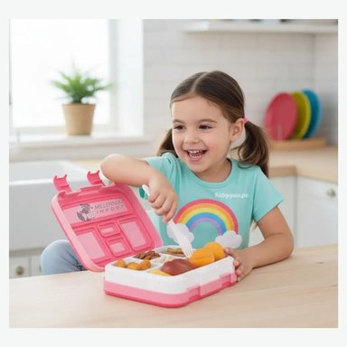 LONCHERA PARA NIÑAS TIPO BENTO BOX DE 5 DIVISIONES, INCLUYE CUBIERTO COLOR ROSADO