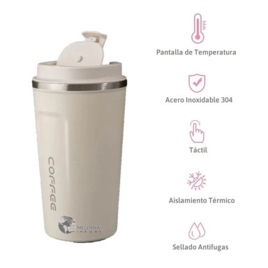 TAZA TERMICA DIGITAL ACERO INOXIDABLE 510ML BLANCO - 2