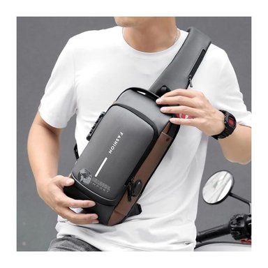 PECHERA MORRAL HOMBRE ANTIRROBO IMPERMEABLE CON USB Y CLAVE BANDOLERA