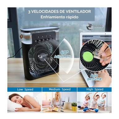 VENTILADOR DE MESA PORTATIL MILLENNIAL IMPORT HUMIFICADOR LUZ LED VÍA USB