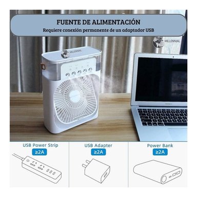 VENTILADOR DE MESA PORTATIL MILLENNIAL IMPORT HUMIFICADOR LUZ LED - 5