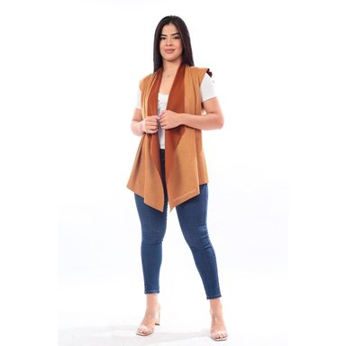 CHALECO MUJER MILLENNIAL IMPORT CAMEL CAPA MANGA CORTA SIN BOTONES