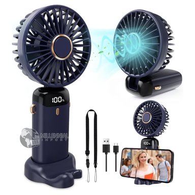 VENTILADOR MANO PORTÁTIL MILLENNIAL IMPORT CON FUNCIÓN RECARGABLE CON BASE