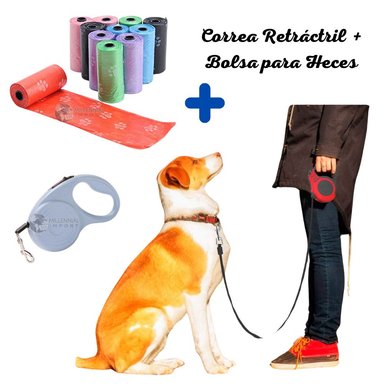 CORREA RETRÁCTIL PARA MASCOTA DE 5METROS INCLUYE BOLSAS