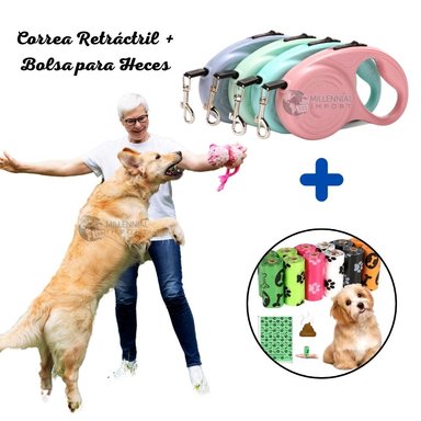 CORREA DE NAILON RETRÁCTIL PARA PERRO 5METROS MÁS BOLSAS