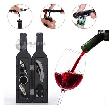 KIT PARA DESCORCHAR VINO 5 EN 1 FORMA DE BOTELLA