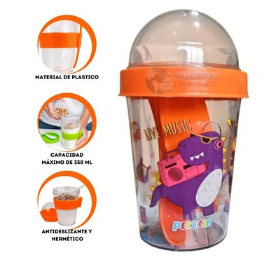 VASO PARA YOGURT Y CEREAL YOGURERA DE ACRÍLICO CON CUCHARA NIÑA