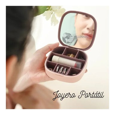 JOYERO ORGANIZADOR CON ESPEJO PORTÁTIL MILLENNIAL IMPORT -REGALO PARA MUJER