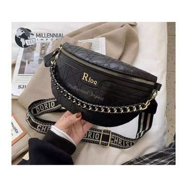 CARTERA CANGURO NEGRA DE MUJER EN CUERO PU ELEGANTE